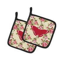 Caroline's Treasures BB1038-RS-YW-PTHD Butterfly Shabby Chic Yellow Roses Pair of Pot Holders , 7.5HX7.5W, multicolor