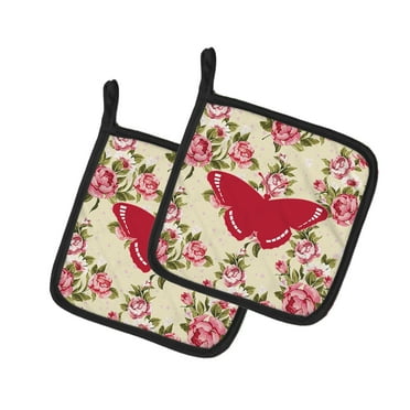 Caroline's Treasures BB1038-RS-YW-PTHD Butterfly Shabby Chic Yellow Roses Pair of Pot Holders , 7.5HX7.5W, multicolor