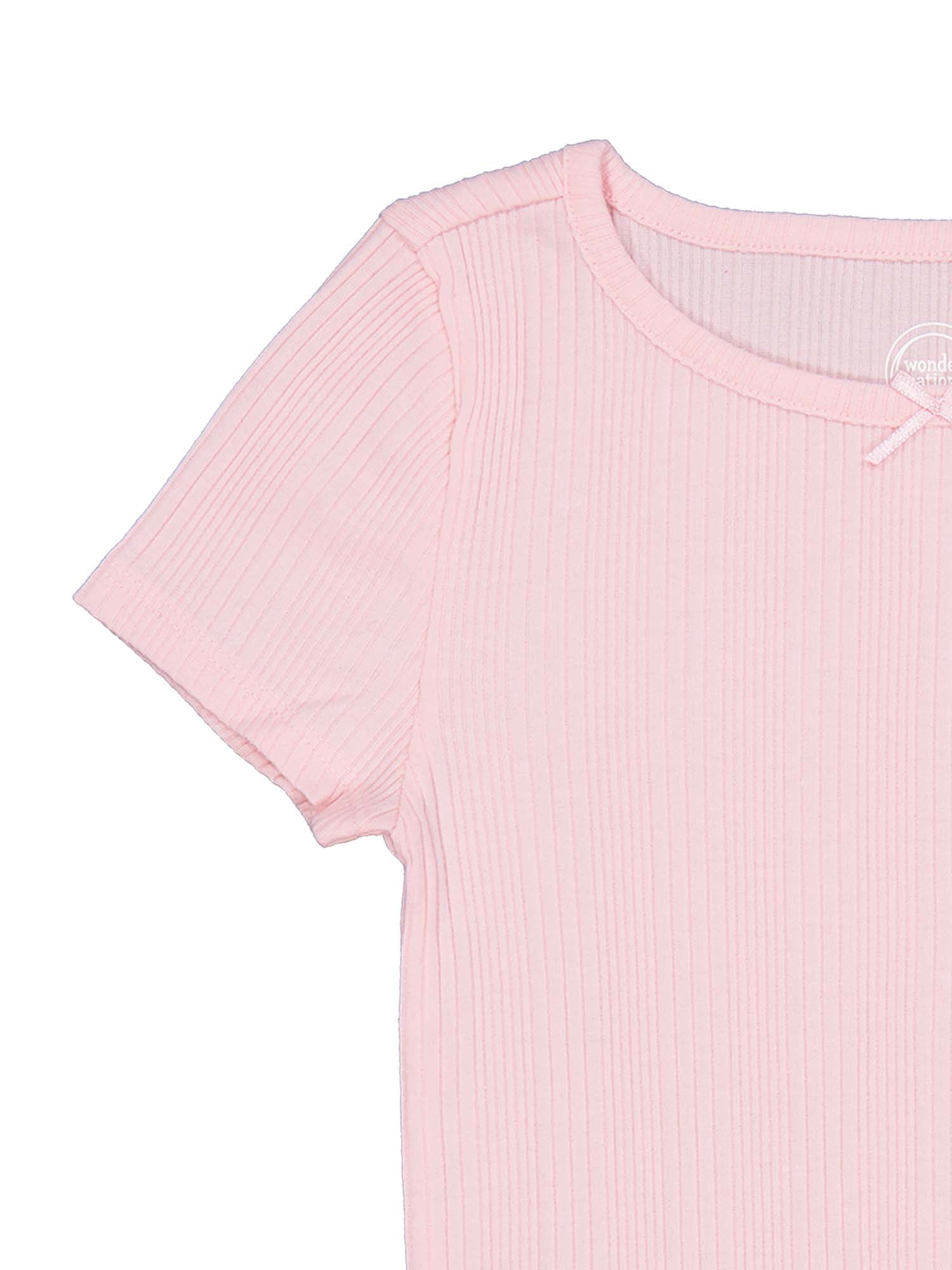 Wonder Nation Girls Short Sleeve Rib Tee, Sizes 4-18 & Plus