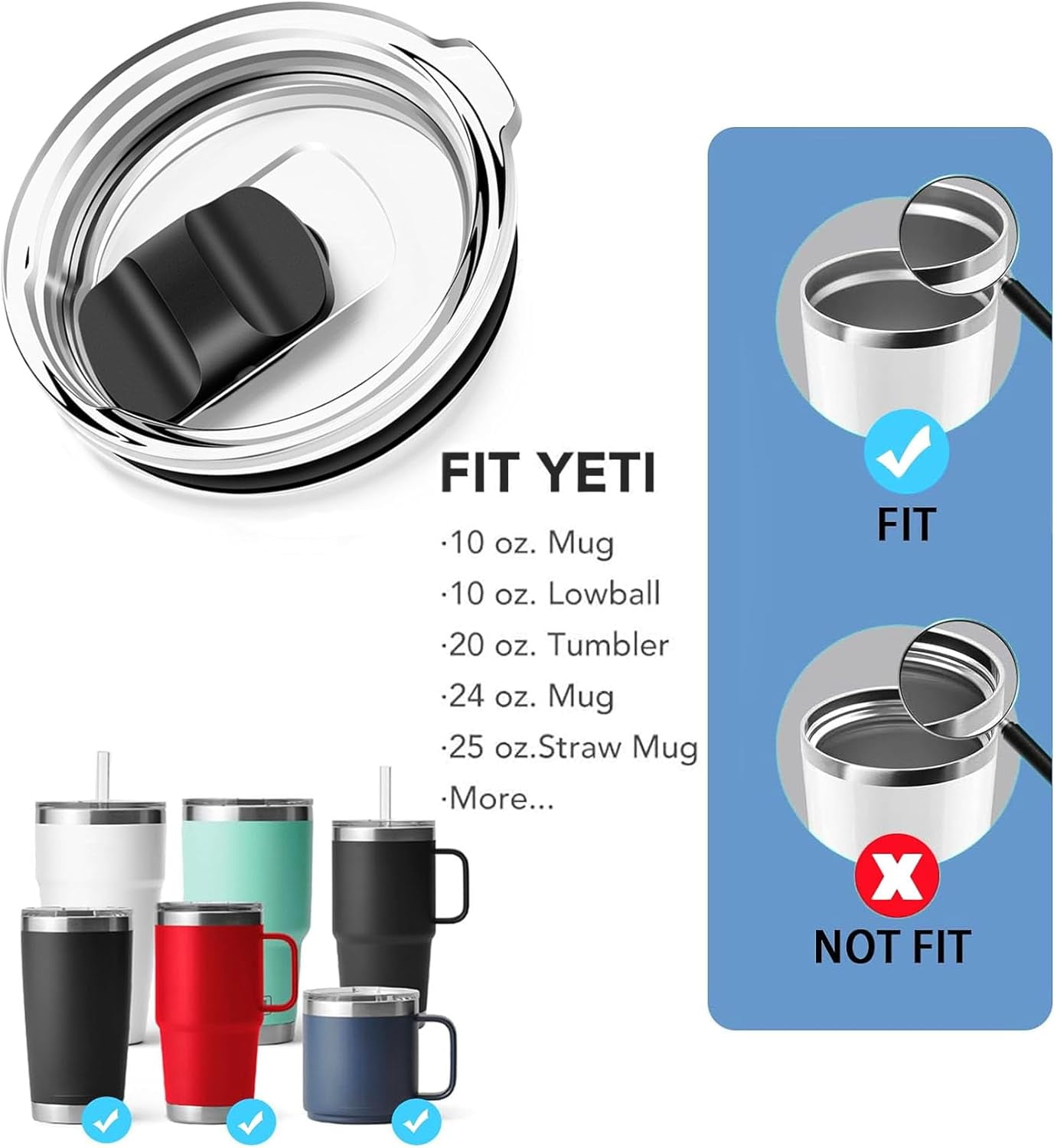 Lot De 3 Couvercles Magnétiques De Rechange Pour Gobelet YETI De
