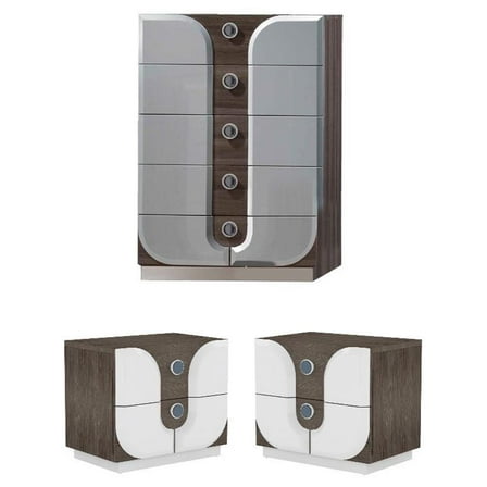 Home Square 3-Piece Set with Wood Chest and 2 Nightstand in White