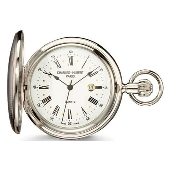 Charles Hubert Chrome Finish Brass Striped Pocket Watch; for Adults and Teens; for Women and Men