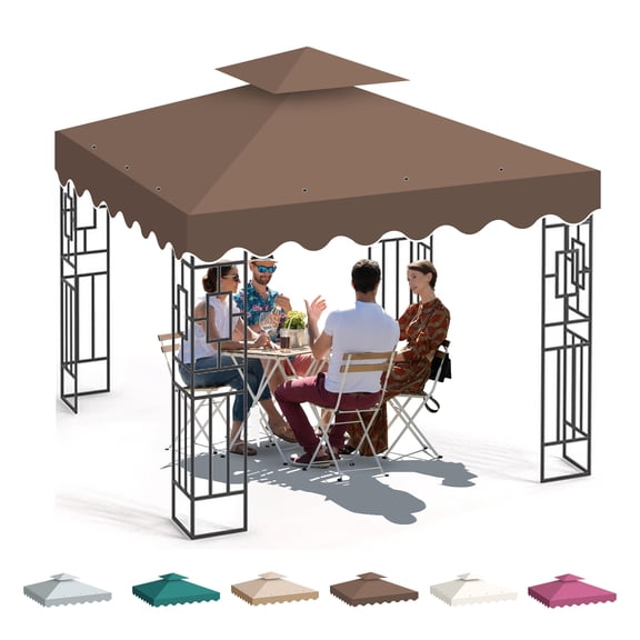 10'X10' Gazebo Canopy Top Replacement Double Tier Canopy Replacement Top Cover with Air Vent Grill Top Roof for Outdoor Shop Garden Yard Pavilion Cover Sunshade Brown