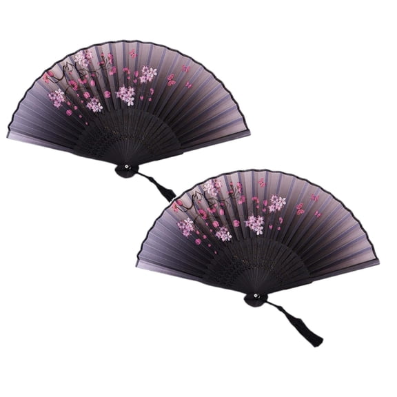 Home Decor 2Pcs Japanese Style Hand Fans Set Traditional Silk Folding Fans For Home Dance Performance Asian Decorative Fans Paper Fans Set