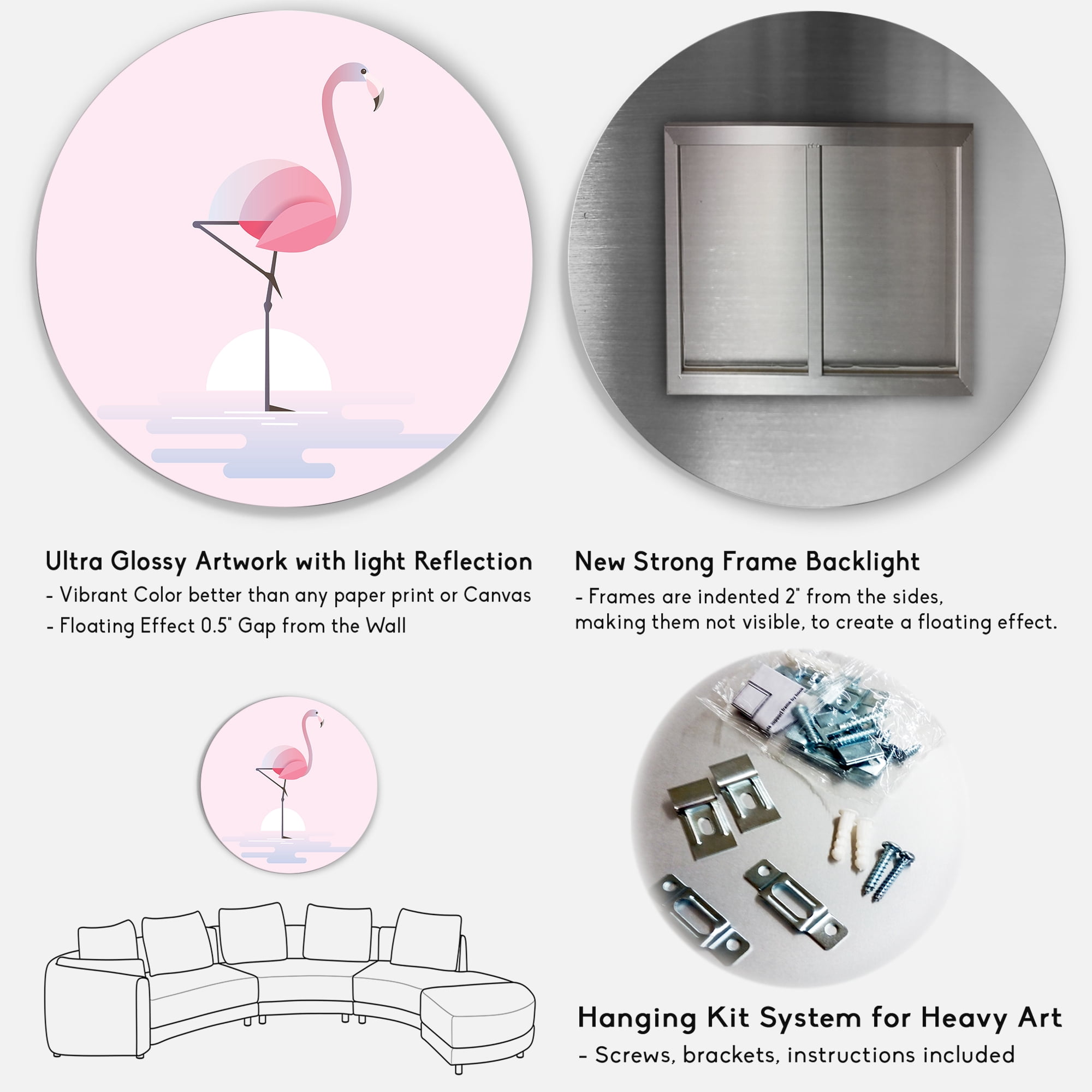 Designart 'Standing On One Toes Pink Flamingo' Farmhouse Circle Metal Wall Art 23x23 - Disc of 23