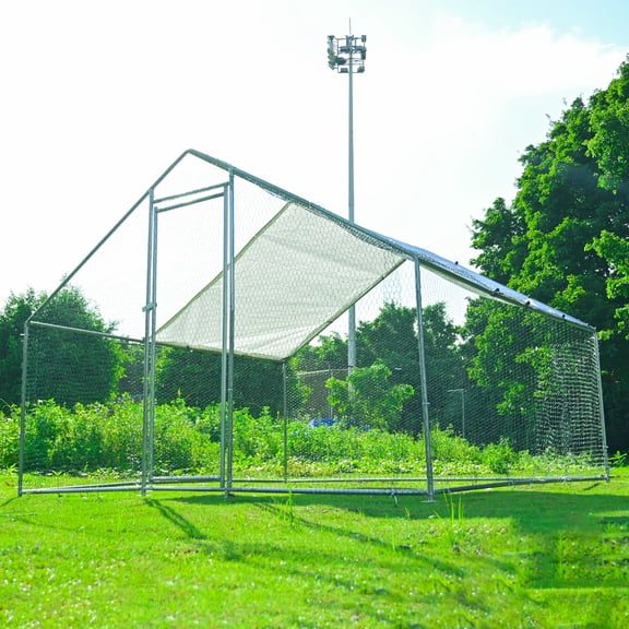 10' x 10' x 6.5' Large Metal Chicken Coop, Walk-in Poultry Run with Waterproof Cover, Heavy-Duty Galvanized Frame for Chickens, Ducks, Rabbits