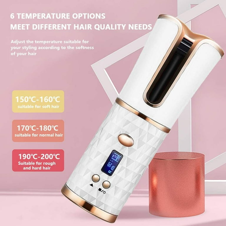 Hair Curler Rotating Curling Tongs Curling Iron Cordless Auto Curler Restriction with Built in Rechargeable Battery Ceramic Professional Hair