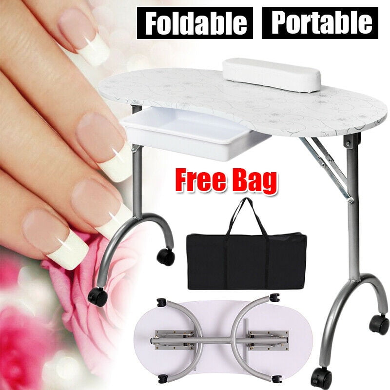 Folding Portable MDF Manicure Nail Table with Arm Rest & Drawer Salon Spa Nail Equipment Station