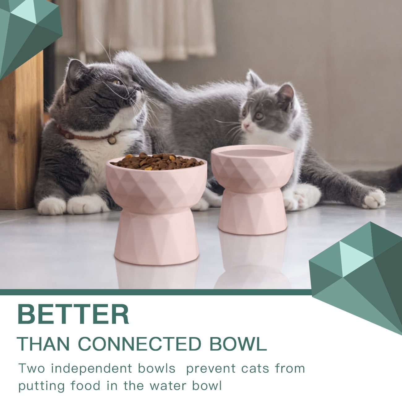Frewinky Cat Bowls,Ceramic Cat Bowls Anti Vomiting,Raised-Cat Food and Water Bowl set for Cats and Small Dogs,13.5 Oz，Pink