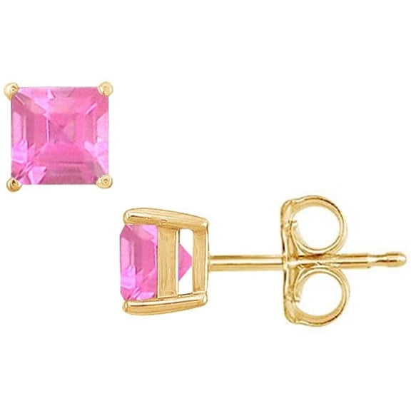 24k Yellow Gold 2 Ct Square Cut Created Pink Sapphire Stud Earrings Gift for Women Plated by Paris Jewelry