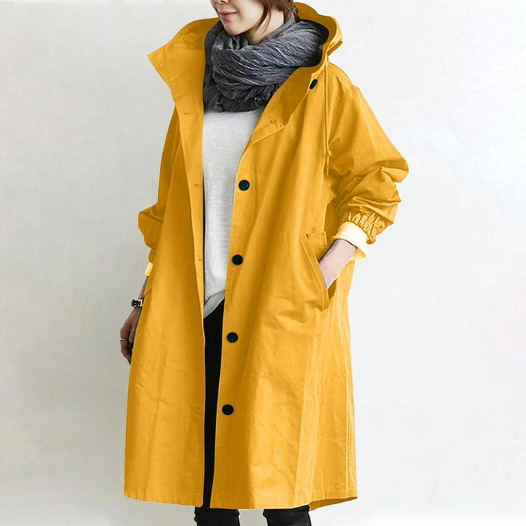 2024 Clearance Olyvenn Raincoat Waterproof Long Sleeve Windbreaker Climbing Outdoor Hooded Trench Coats Womens Top Plus Size Loose Casual Women Rain Jacket Lightweight Pockets Yellow 18 Walmart