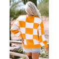 thumbnail image 6 of Women's Orange Checkered Bishop Sleeve Sweater – Cozy Casual Style for Fall Days, XL, 6 of 12