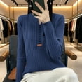 thumbnail image 2 of Duoif Women's Sweaters, Women's Ribbed Knit Pullover - Crew/V-Neck with Button Detail Sweaters for Women Navy L, 2 of 4