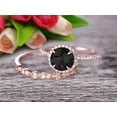 thumbnail image 1 of 2.25 carat Round Cut Black Diamond Moissanite Wedding Set Bridal Ring 10k Rose Gold with Art Deco Eternity Matching Band Stacking Ring Halo, 1 of 6