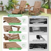 Ciokea Folding Adirondack Chair with Ottoman HDPE Pool Chair Pull Out Footrest with 2 Cup Holders Patio Garden Teak
