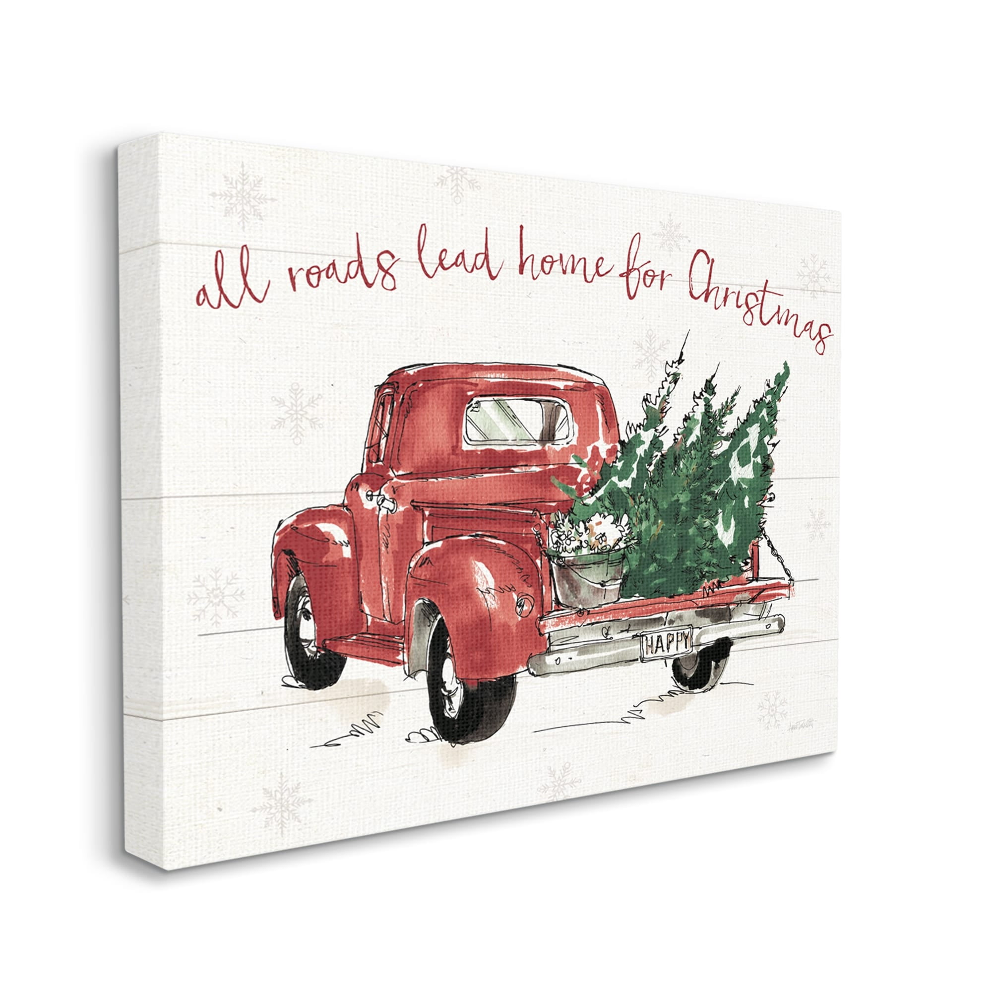 Home For Christmas Inspirational Trees in Red Truck Transportation Graphic Art Gallery-Wrapped Canvas Print Wall Art