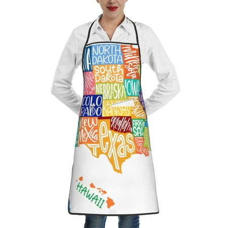 

Lukts USA MAP Pattern Kitchen Apron Waterdrop Resistant Apron with adjustable Aprons for Women and Men with Pockets Cooking Apron