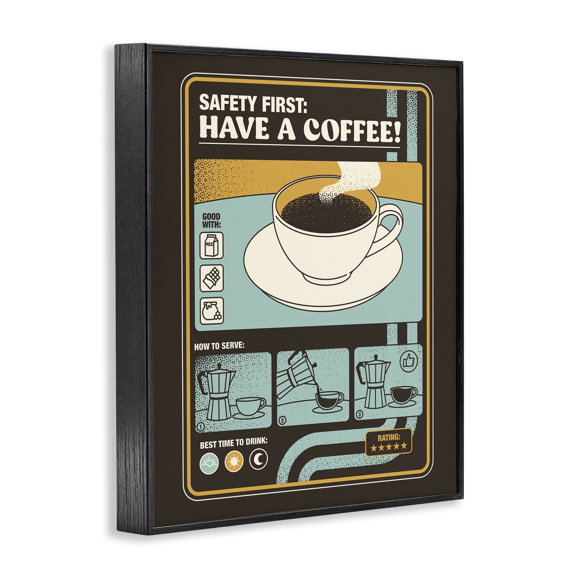 Stupell Industries Safety First Have A Coffee Black Framed Giclee Art, design by Tobe Fonseca