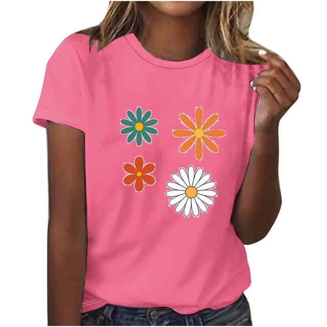 Fankiway T-Shirt Imprimé pour Femmes Col Rond Manches Courtes Hauts en Solde Chemises pour Femmes Manches Courtes