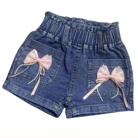 QUOTAY Girls Shorts Korean Style Elastic Waist Denim Shorts for Girls Casual Summer for Toddlers To Tweens Summer Shorts Blue_018 130
