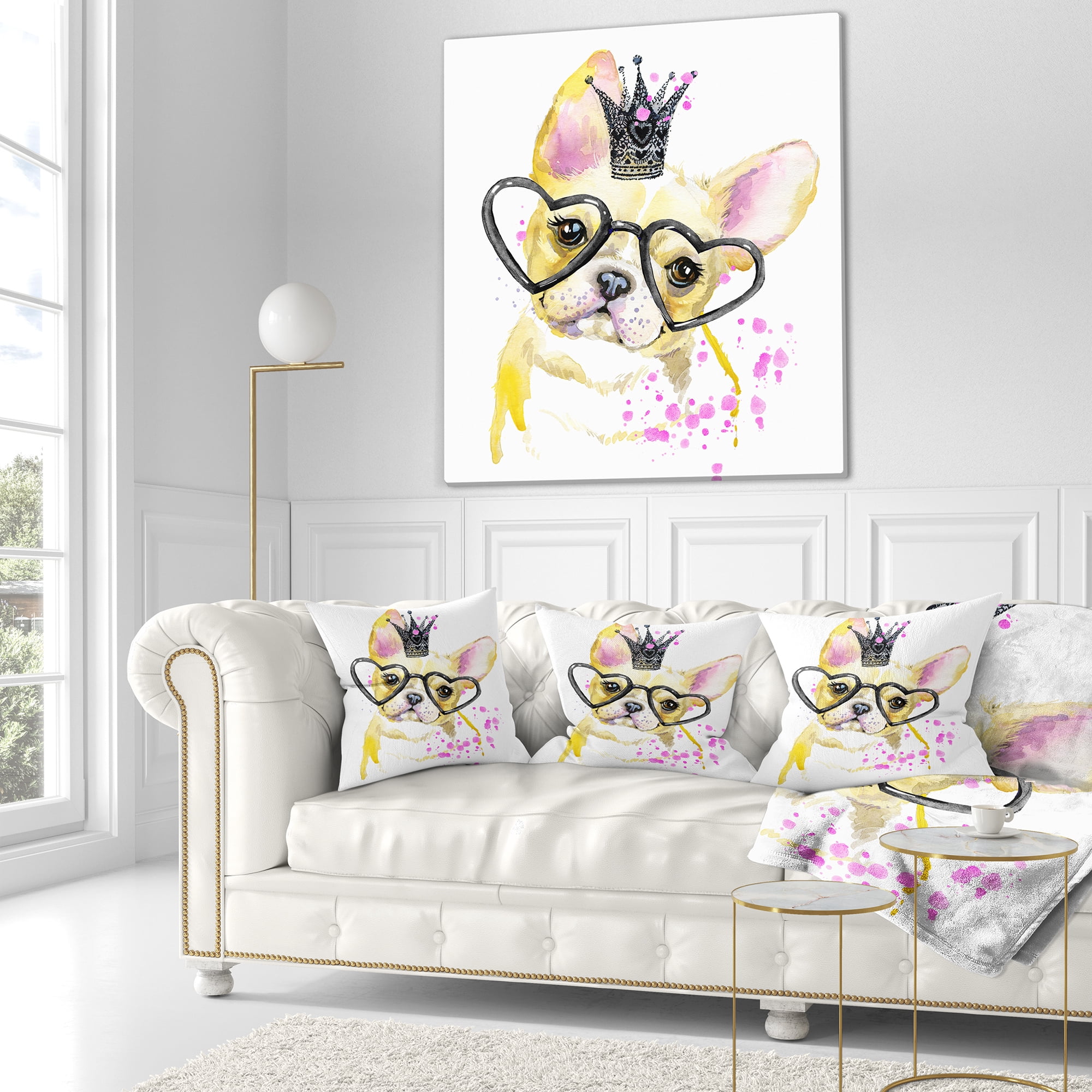 Designart Funny Dog with Large Glasses - Contemporary Animal Throw Pillow - 16x16