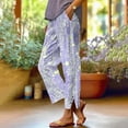 thumbnail image 3 of qucoqpe Women‘s Printed Linen Pants Fashion Casual Straight Leg Capri Elastic Waist Beach Vacation Trousers, 3 of 7