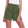 thumbnail image 2 of SDJMa Workout Shorts for Women Womens Drawstring Cotton And Linen Elastic Waist Pocket Solid Shorts Pants, 2 of 4