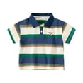 thumbnail image 2 of CYRBOKO Toddler Boys Short Sleeve Polos, Loose Cotton Casual Striped Summer Tops Green Size 3-4 T, 2 of 3