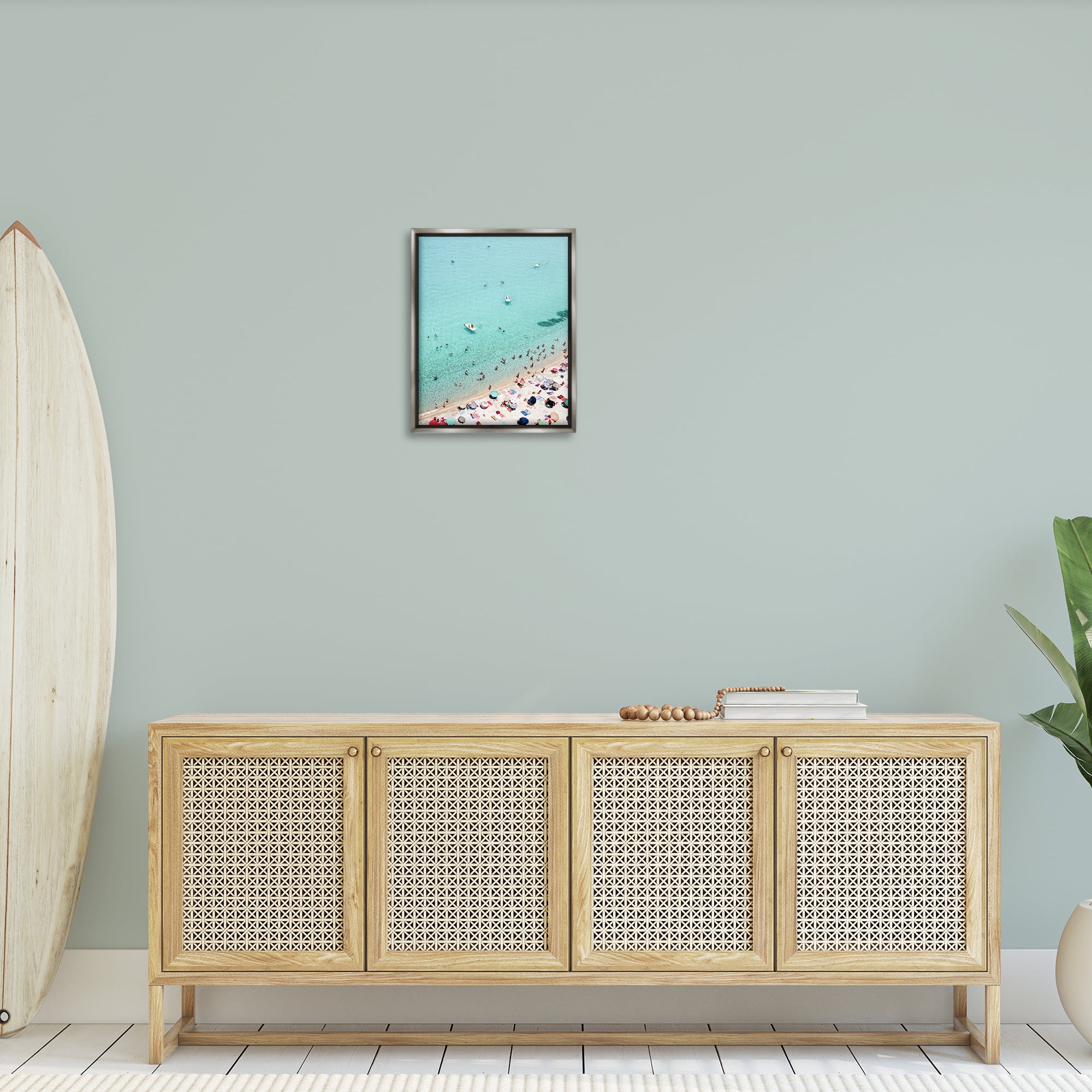 Stupell Industries Busy Beach View Nautical & Beach Photography Gray Floater Framed Canvas Art Print Wall Art, 17 x 21