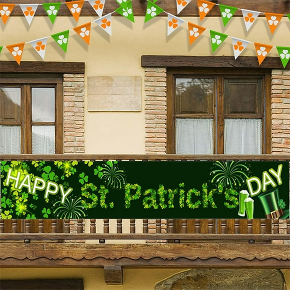 Vaidha Bannière de la Saint-Patrick Décorations / Bannière Suspendue pour Fête Extérieure et Intérieure / Grande Bannière en Tissu Vert et Or de 118 Pouces pour Ambiance des Fêtes / Déco de Patio et de Cour