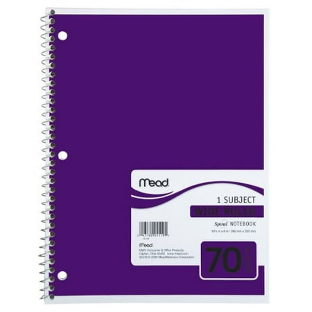 mead spiral notebook, 1-subject, 70-count, wide ruled, purple (05510)