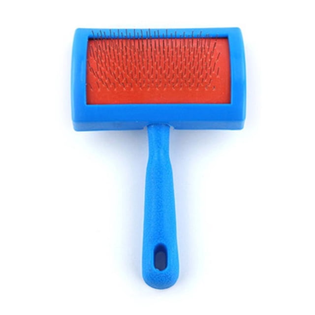 Cepillo de aseo para mascotas Slicker con mango de silicona, cepillo de masaje para la muda de pelo para perros