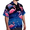 thumbnail image 2 of Starry Sky Flamingo Men's Casual Button Down Short Sleeve Printed Summer Beach Shirts, 2 of 6
