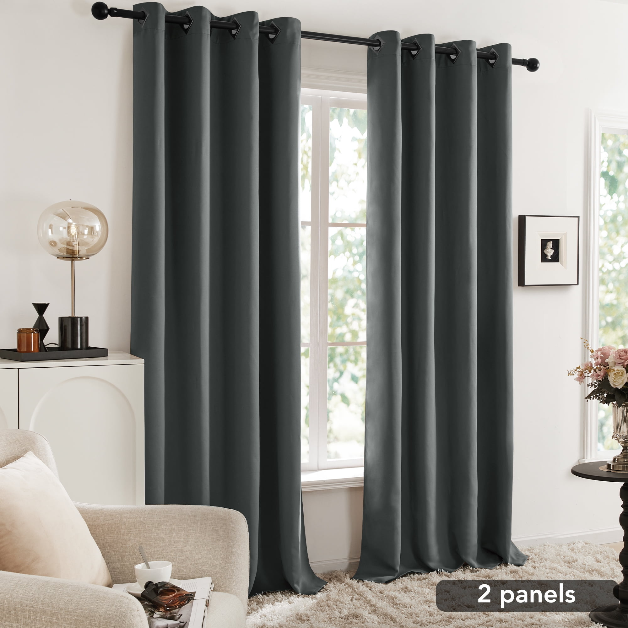 Deconovo Gray Thermal Insulated Blackout Solid Grommet Room Darkening Curtains for Living Room, 52"x72", 2 Panels
