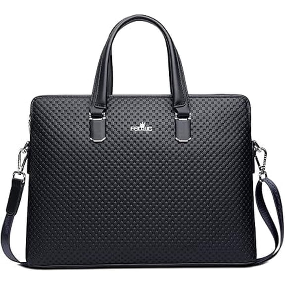 FSD.WG Leather Briefcase - 14-inch Laptop Bag, Adjustable Shoulder Strap, Multi-Functional Business Bag