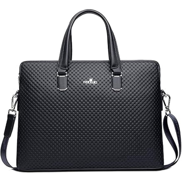FSD.WG Maletín de Cuero - Bolsa para Laptop de 14 Pulgadas, Correa de Hombro Ajustable, Bolsa de Negocios Multifuncional