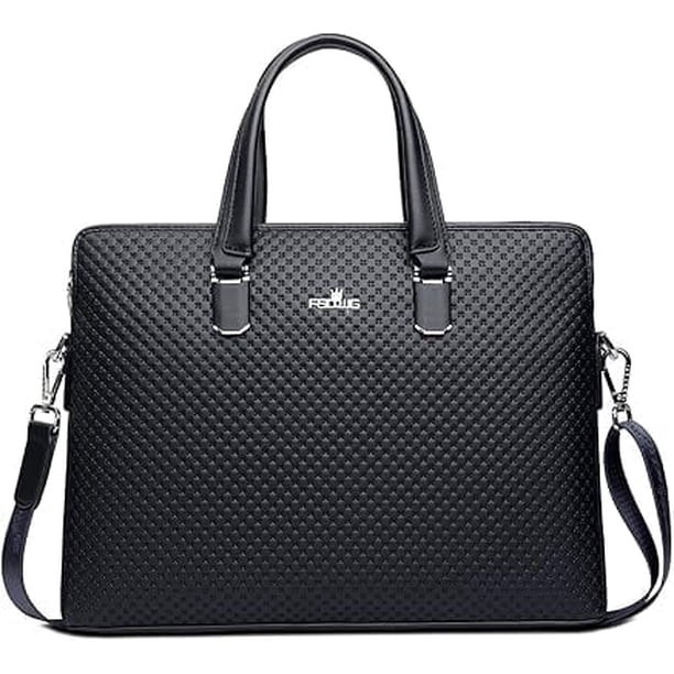 FSD.WG Maletín de Cuero - Bolsa para Laptop de 14 Pulgadas, Correa de Hombro Ajustable, Bolsa de Negocios Multifuncional