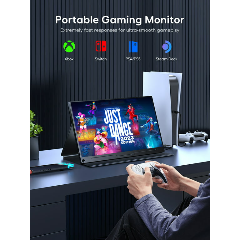18.5 Portable Gaming Monitor 120HZ, AZMKOO 1080P IPS HDR Eye Care Computer  Display, External Second Screen for PS5 Nintendo 