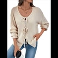 thumbnail image 3 of Suéteres Tipo Cárdigan con Lazo para Mujer, Cárdigan Abierto de Otoño, Suéter de Punto Holgado y Albaricoque M, 3 of 10
