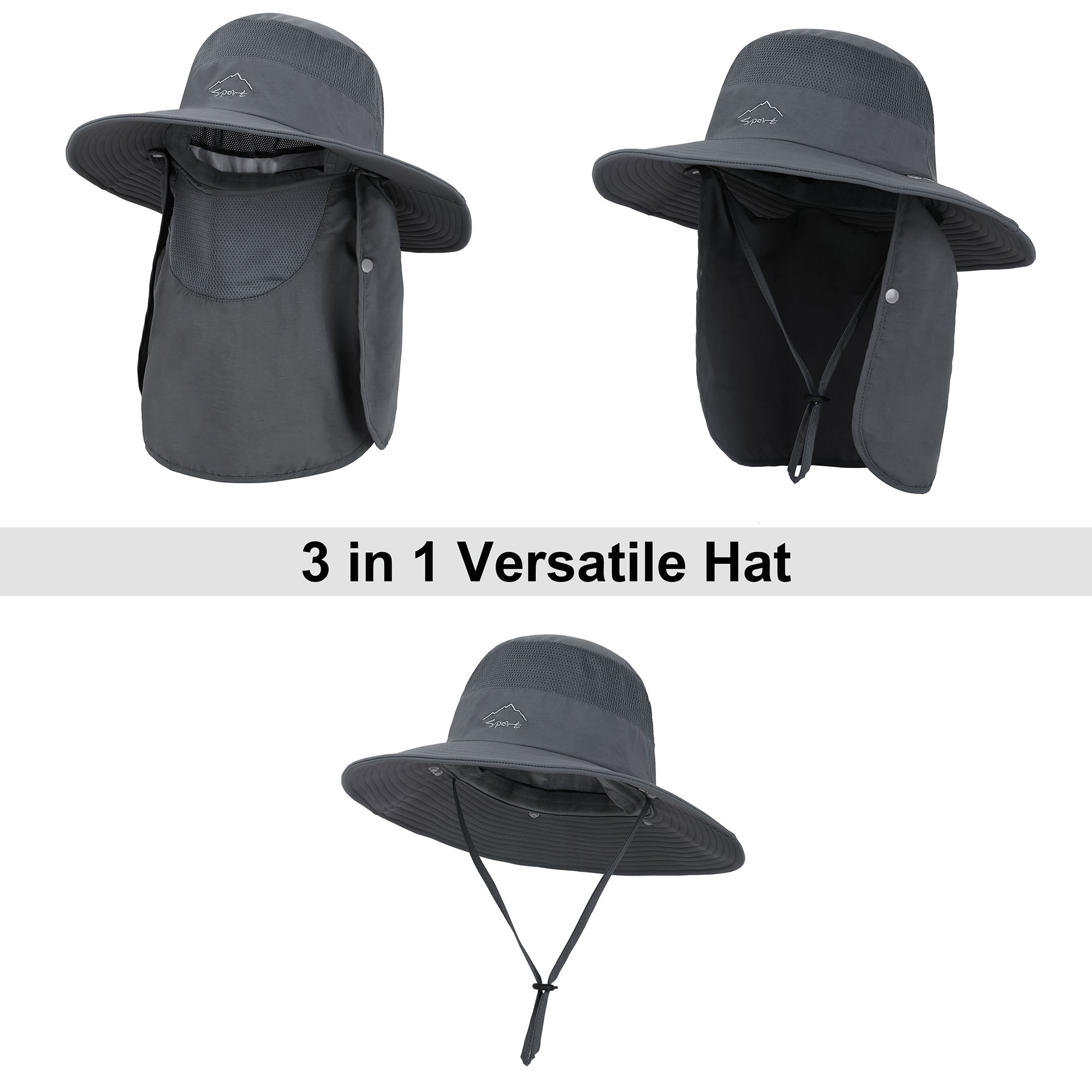 Women Men Sun Hat Fishing Hat UPF 50+ Foldable Wide Brim Safari Hat Hiking Hat, Dark Grey - image 2 of 6