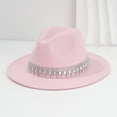 thumbnail image 2 of HNMKIU Western Cowboy Hat for Men and Women with Z-Chain Rhinestone Gemstone and Stylish Heart Flat Brim Party Hat Hats for Women 02_Pink,One Size, 2 of 3