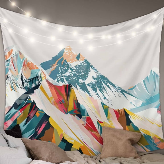 Mountains Teal Small Tapestry for Bedroom Wall Hanging Tapestry,Yellow Red Turquoise Abstract Painting Art Ceiling Backdrop Tapestries Poster Blanket Wall Decor for Teens Room Living Room 23" x 28"