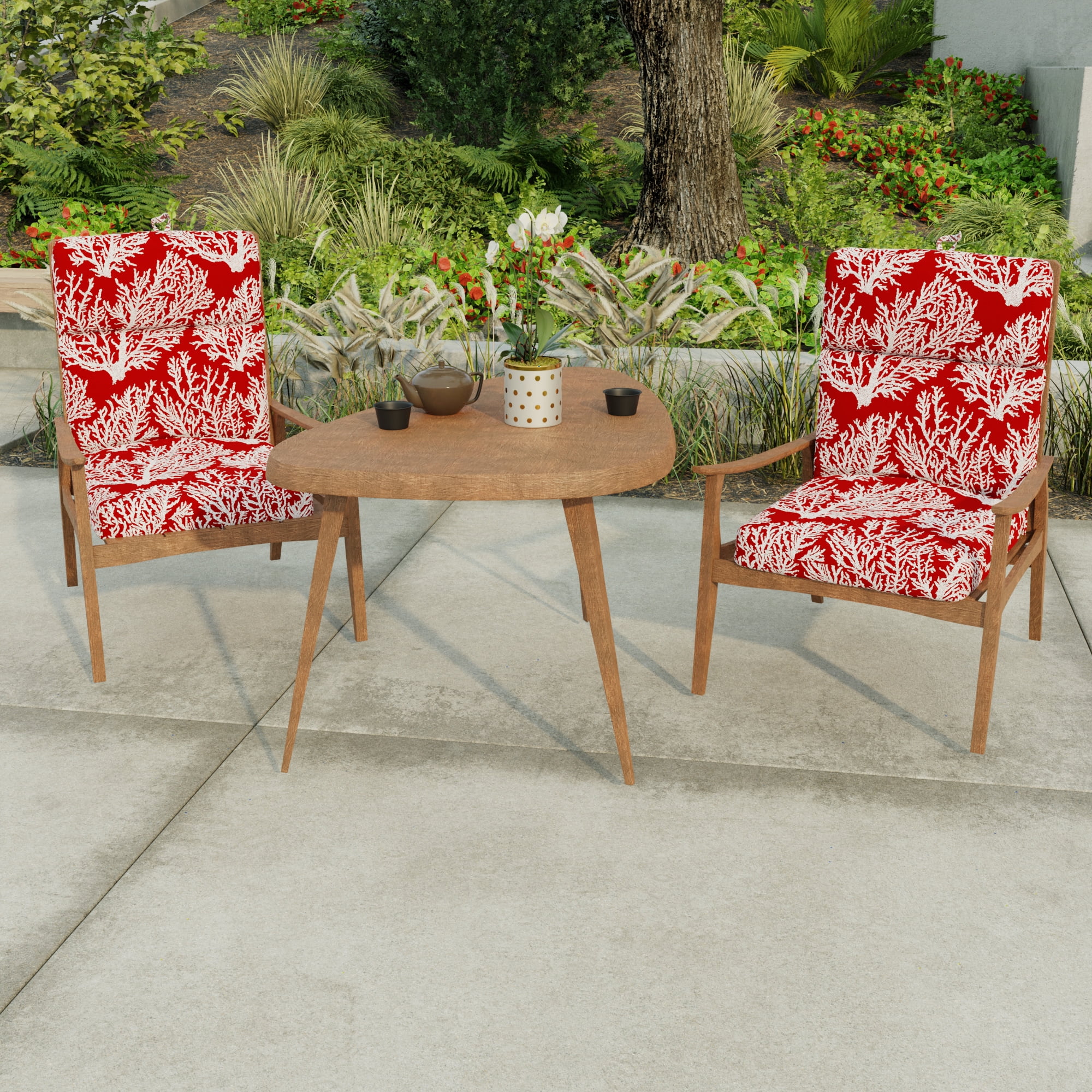 Jordan Manufacturing 44" x 22" Seacoral Red Nautical Rectangular Outdoor Chair Cushion with Ties and Hanger Loop