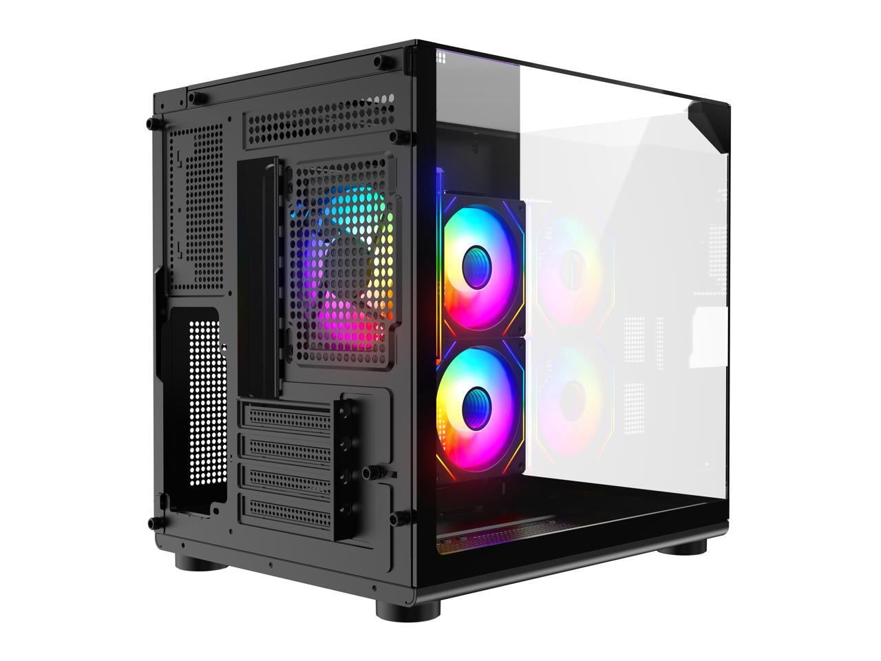 DIYPC ARGB-DC100-BK Black Dual USB3.0 Tempered Glass Micro ATX Gaming Computer Case w/ 3 x ARGB PWM Fans (Pre-Installed)