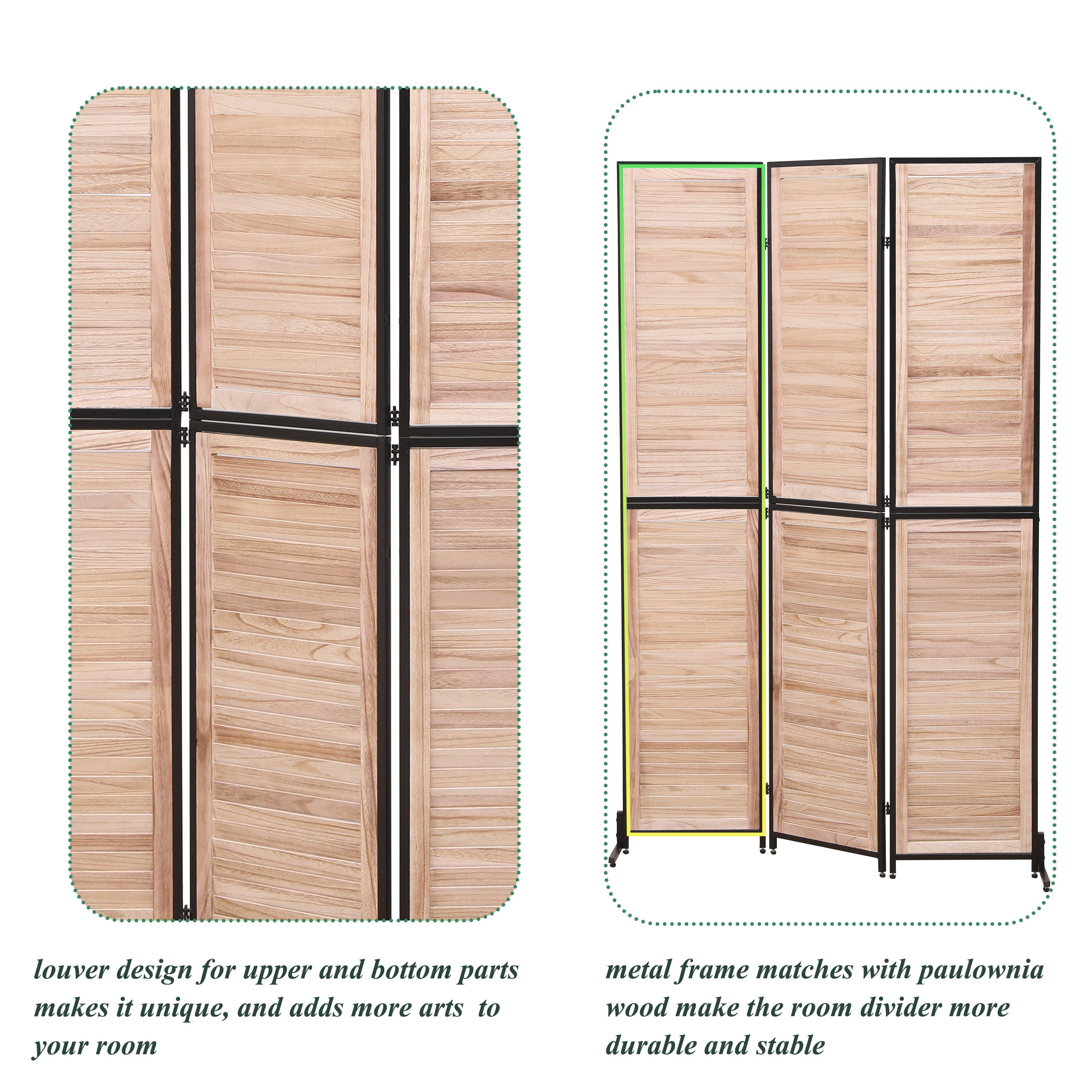 70.87" Natural Wood Room Divider, 3-Panel Folding Privacy Screen with Louver Design for Bedroom & Living Room