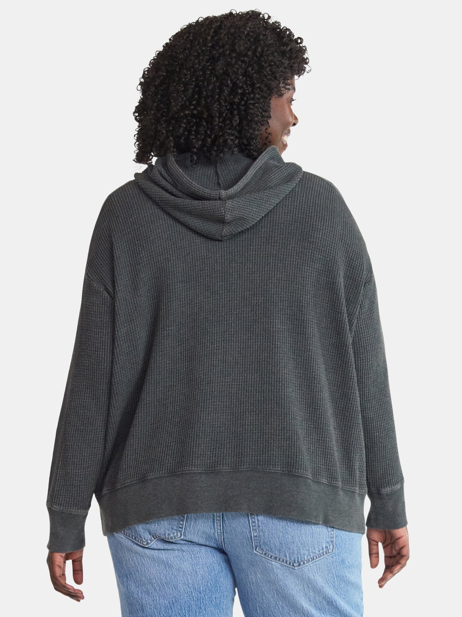 Terra & Sky Women's Plus Waffle Texture Zip Front Hoodie, Sizes 0X-4X
