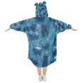 thumbnail image 2 of FORMRS Wearable Blanket Hoodie with Sleeves for Kids Cozy Flannel Sweatshirt, Blue Forest Cat Pattern, 2 of 7