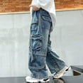 thumbnail image 5 of XAOFW Kids Pants Boys Cargo Joggers Pockets Denim Lads Youth Durable Comfort Fit School Outings Solid Color Long Fashionable Breathable Holiday Vacation Jeans, 5 of 6