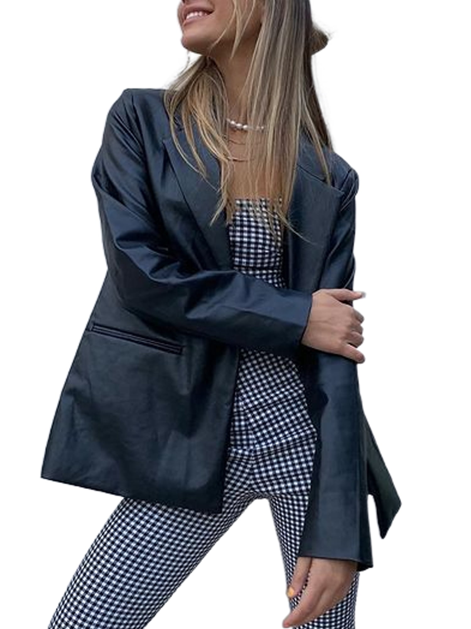 fit be impressed porcelain Sunisery Women Faux Leather Blazers Solid Color Suit Jackets Vintage  Streetwear - Walmart.com