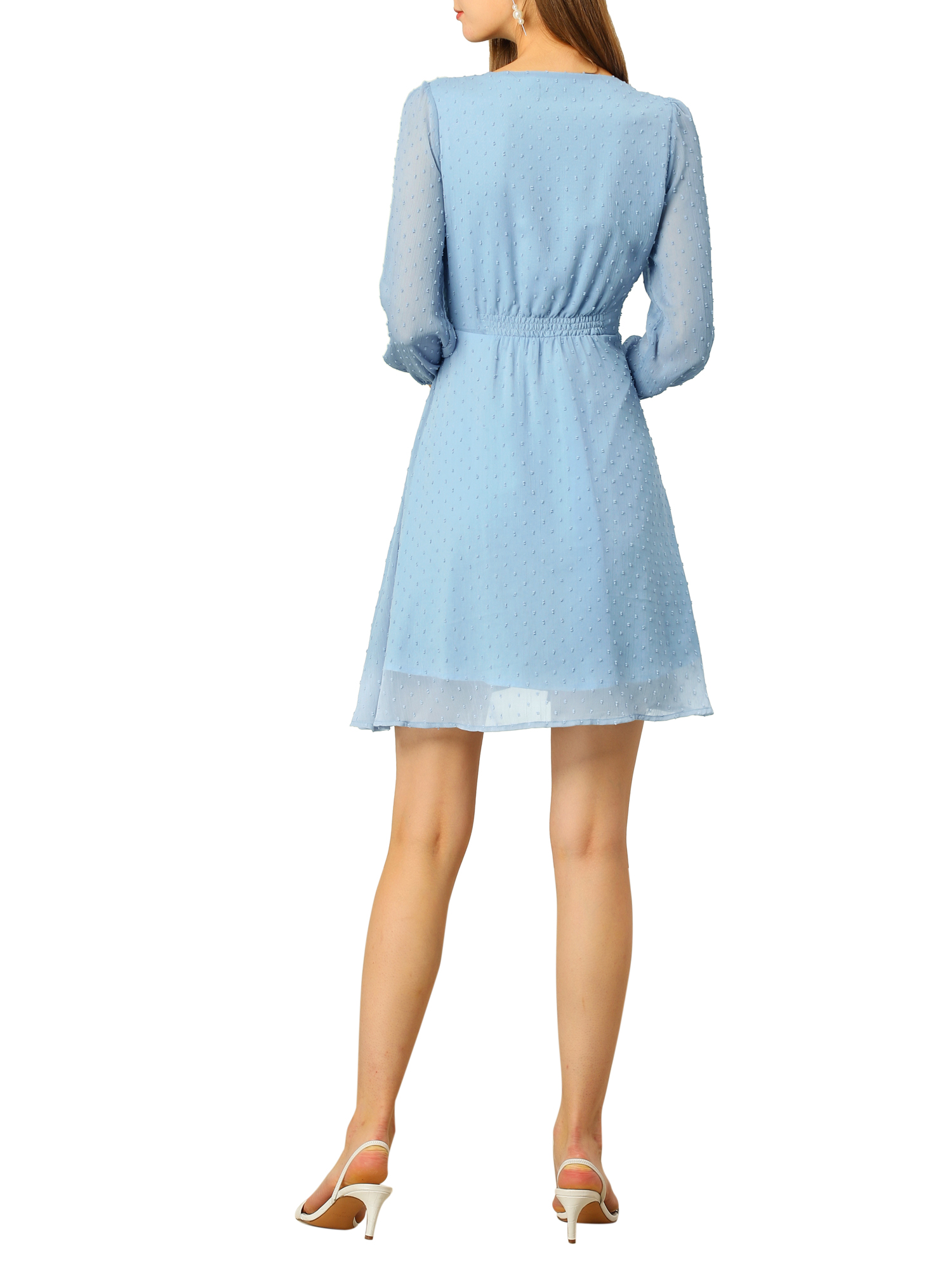 DARING DIVA Chiffon Spring V Neck 3/4 Sleeve Flowy A-line Dress S Blue